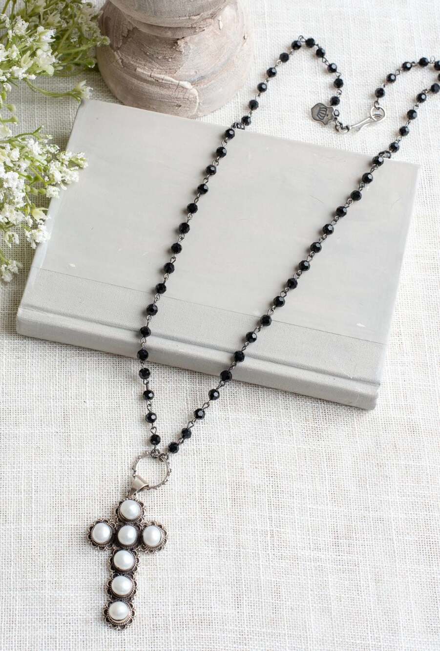 Gifts of Grace Designs Handcrafted Real Pearl Sterling Silver Cross Necklace - Picture 5 of 6